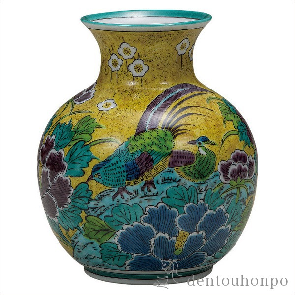 【送料無料】九谷焼 花瓶 吉田屋花鳥 6.5号≪在庫確認後、通常即日で出荷※5／7以降≫ ( 木箱名入れ有料 木札名入れ有料 初任給 プレゼント 母の日 ガラス フラワーベース 花器 一輪挿し おすすめ 九谷焼 )
