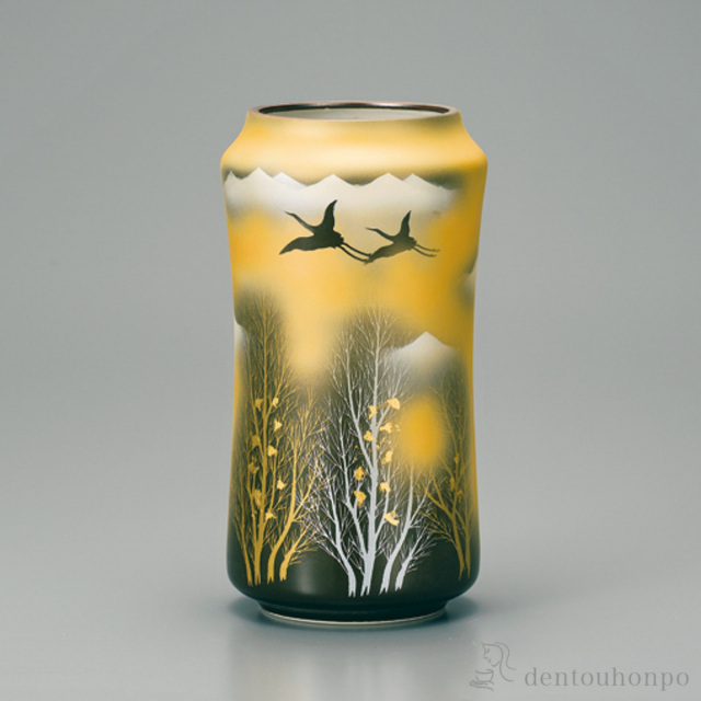 【送料無料】花瓶 金雲木立 8号≪在庫確認後、1~3営業日で出荷≫ ( 木箱名入れ有料 木札名入れ有料 ガラス フラワーベース 花器 一輪挿し おすすめ 九谷焼 )