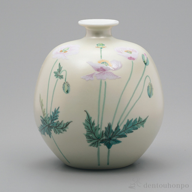 【送料無料】花瓶 けし 5.5号≪在庫確認後、1~3営業日で出荷≫ ( 木札名入れ有料 ガラス フラワーベース 花器 一輪挿し おすすめ 九谷焼 )