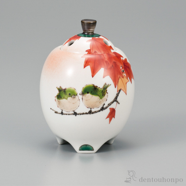 【送料無料】香炉 紅葉に鳥 3.5号≪在庫確認後、1~3営業日で出荷≫ ( 木箱名入れ有料 お香 線香 リラックス 仏具 人気 九谷焼 )