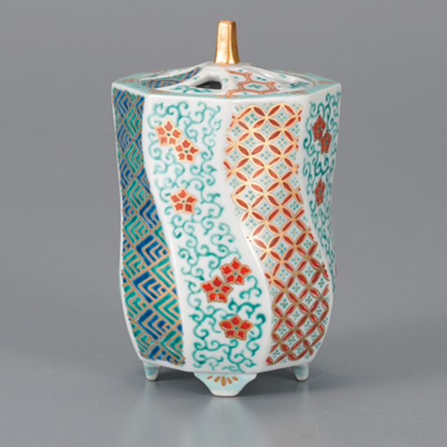 【送料無料】捻り香炉 仁清風割取唐草小紋 4.3号≪在庫確認後、1~3営業日で出荷≫ ( 木箱名入れ有料 お香 線香 リラックス 仏具 人気 九谷焼 )