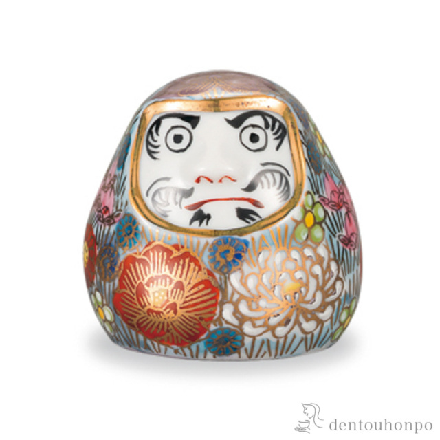 【送料無料】置物 ダルマ 花詰 ブルー≪在庫確認後、1~3営業日で出荷≫ ( 置物 幸運 風水 縁起物 人気 九谷焼 )