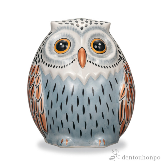 【送料無料】ふくろう 白盛彩 6.5号≪在庫確認後、1~3営業日で出荷≫ ( 木札名入れ有料 フクロウ 置物 玄関 風水 小物 九谷焼 )
