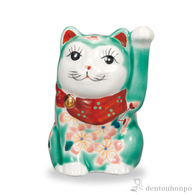 【送料無料】招き猫 左手 桜 3号≪在庫確認後、1~3営業日で出荷≫ ( 木札名入れ有料 置物 幸運 開運 まねきねこ 風水 九谷焼 )