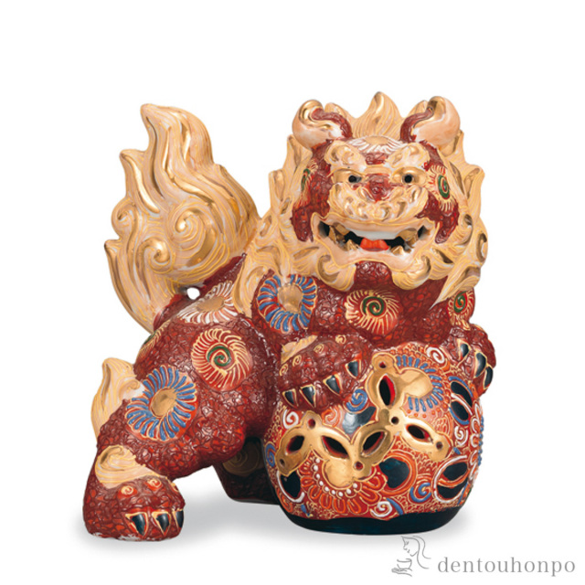 【送料無料】立獅子 盛 7.5号≪在庫確認後、1~3営業日で出荷≫ ( 木札名入れ有料 置物 玄関 受付 風水 幸運 九谷焼 )