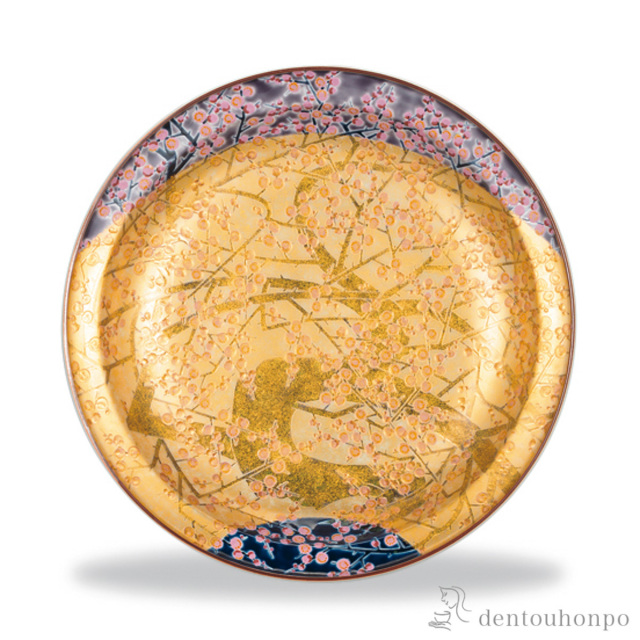 【送料無料】飾皿 梅樹 10.5号≪在庫確認後、1~3営業日で出荷≫ ( 木箱名入れ有料 木札名入れ有料 置物 飾皿 スタンド 絵皿 贈り物 九谷焼 )