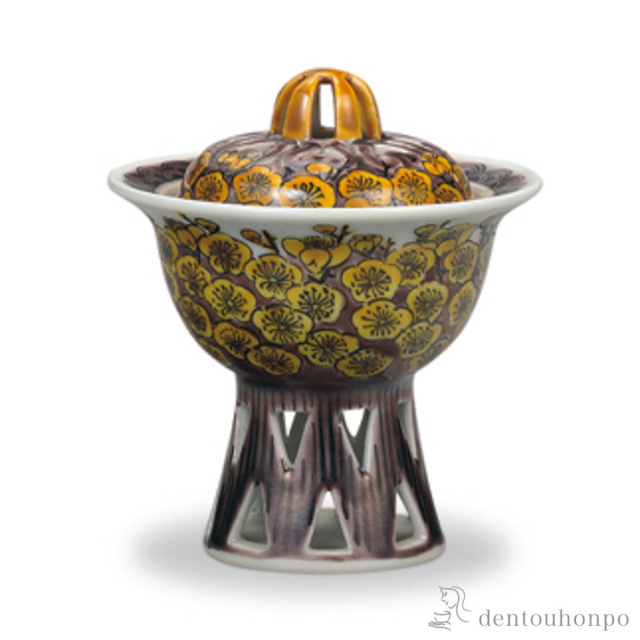 【送料無料】香炉 梅紋 3号≪在庫確認後、1~3営業日で出荷≫ ( 木箱名入れ有料 お香 線香 リラックス 仏具 人気 九谷焼 )