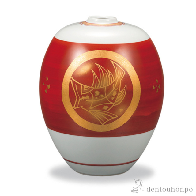 【送料無料】花瓶 金襴手魚文 8号≪在庫確認後、1~3営業日で出荷≫ ( 木箱名入れ有料 木札名入れ有料 ガラス フラワーベース 花器 一輪挿し おすすめ 九谷焼 )