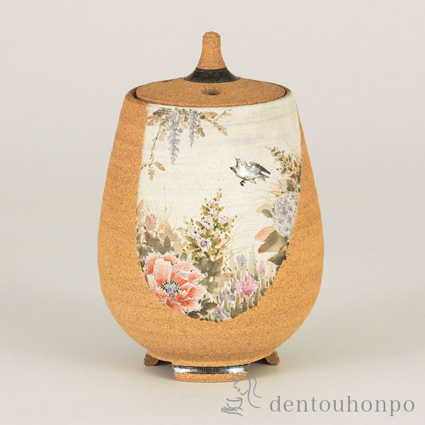 【送料無料】九谷焼 香炉 淡彩花鳥図 4.5号≪在庫確認後、通常即日で出荷≫ ( 木箱名入れ有料 木札名入れ有料 お香 線香 リラックス 仏具 人気 九谷焼 )