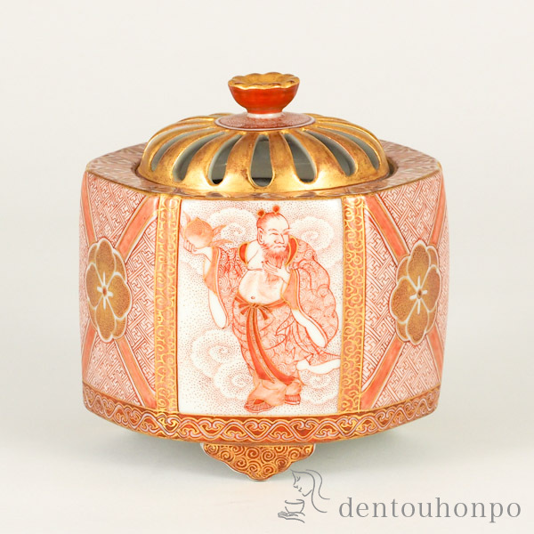 【送料無料】九谷焼 香炉 赤絵人物文 6号≪在庫確認後、通常即日で出荷≫ ( 木箱名入れ有料 木札名入れ有料 お香 線香 リラックス 仏具 人気 九谷焼 )
