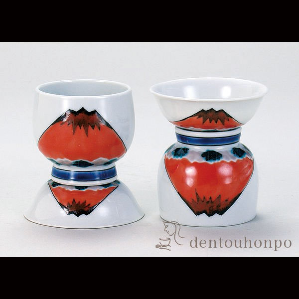 送料無料】 和我盃 酒のうつわ 赤富士 平盃＆並盃 ペアセット / 和窯