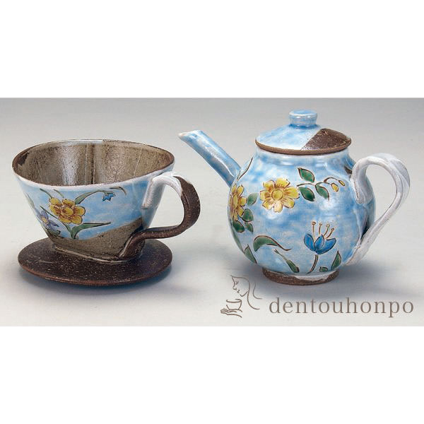 送料無料】 ドリッパー付ポット 三色花紋 / コーヒー コーヒーカップ