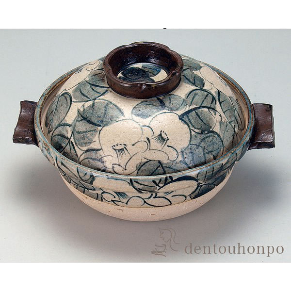 【送料無料】九谷焼 土鍋 染付椿 6号≪在庫確認後、通常即日で出荷≫ ( 和窯 ご飯 炊飯 ごはん おかゆ おすすめ 九谷焼 )