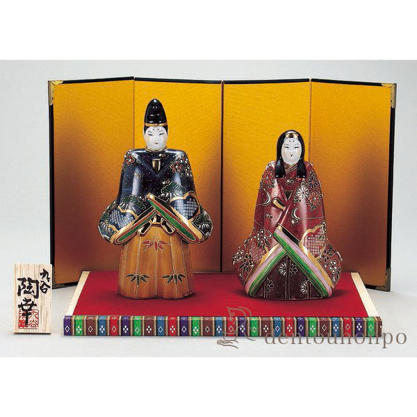 名入れ木札無料 【送料無料】九谷焼 立雛人形 鹿の子盛 6.5号 台・敷物・屏風・木札付≪在庫確認後、通常即日で出荷≫ ( コンパクト お雛様 ひな人形 陶器 木札 九谷焼 )