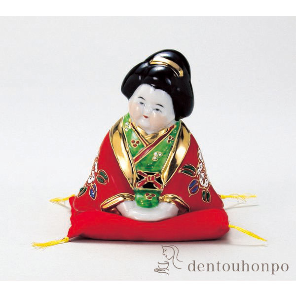 お辞儀お福 赤盛 3.5号 布団付 / 置物 玄関 受付 幸運 風水 九谷焼 ≪3