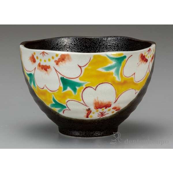 【送料無料】九谷焼 茶漬碗 花文（黄色）≪在庫確認後、通常即日で出荷≫ ( どんぶり 食器 器 親子丼 しらす丼 九谷焼 )