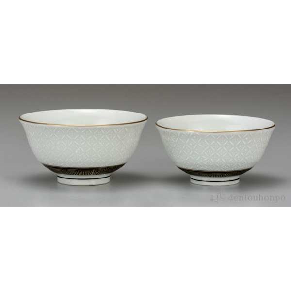 九谷焼 組飯碗 白七宝 ペア≪在庫確認後、通常即日で出荷≫ ( ギフト プレゼント ご飯茶碗 結婚祝い おすすめ セット 九谷焼 )
