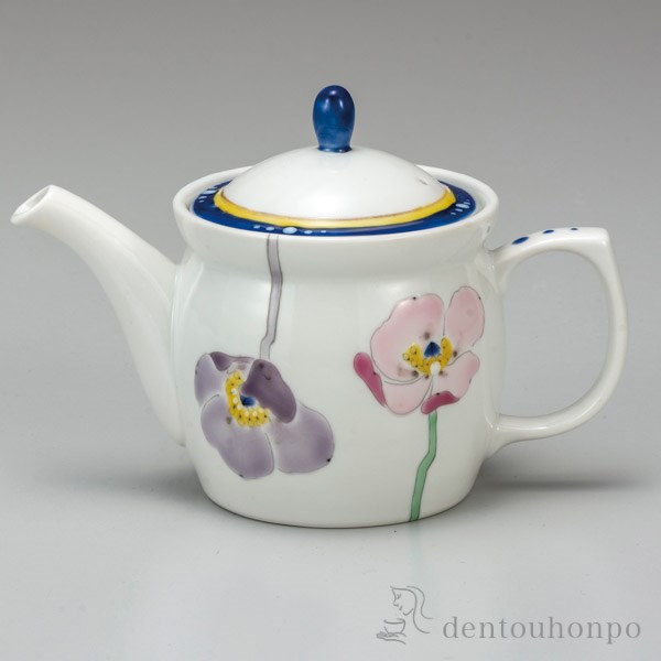 九谷焼 ポット急須 ポピー 網付≪在庫確認後、通常即日で出荷≫ ( ティーポット お茶 セット 日本茶 おすすめ 九谷焼 )