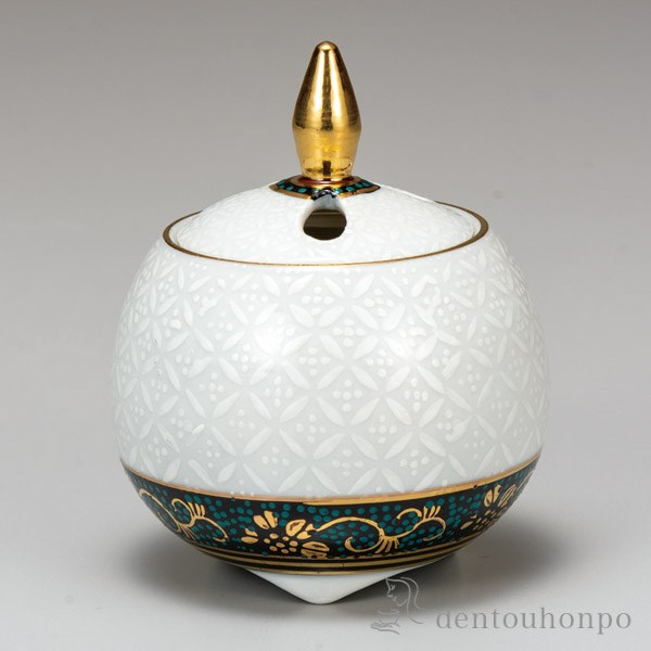 【送料無料】九谷焼 豆香炉 白七宝 2.8号≪在庫確認後、通常即日で出荷≫ ( 木箱名入れ有料 退職祝い 定年 お香 線香 リラックス 仏具 人気 九谷焼 )