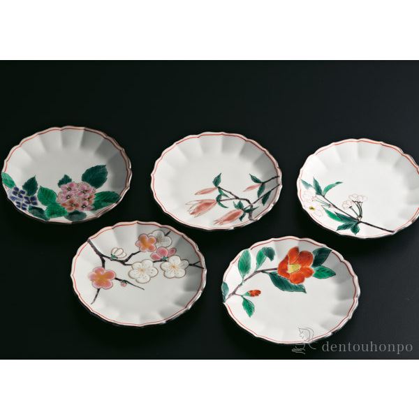 送料無料】 皿揃 絵変わり四季の花 4号 / 退職祝い 定年 和食器セット 
