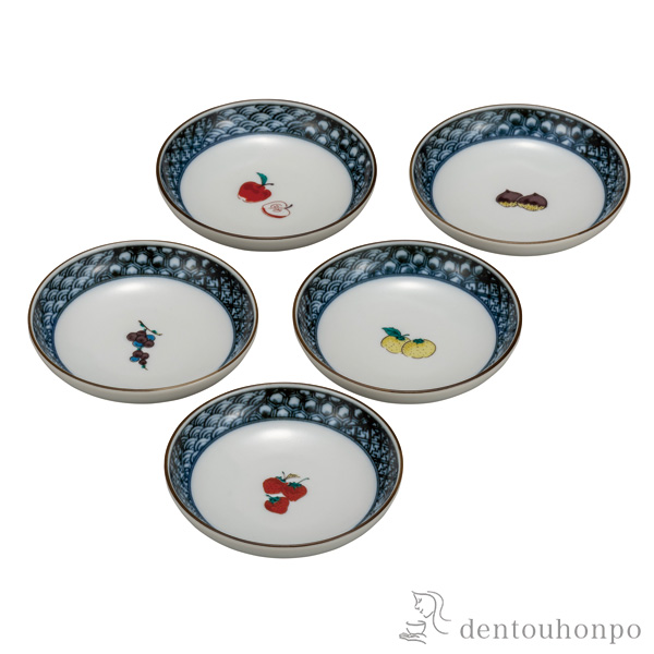 【送料無料】皿揃 くだもの 3.2号 5枚セット≪在庫確認後、通常即日で出荷≫ ( 和食器セット お皿 揃える 食器 和食 九谷焼 )