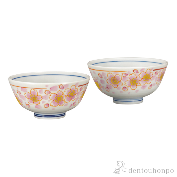 【送料無料】組飯碗 桜花文≪在庫確認後、通常即日で出荷≫ ( ギフト プレゼント ご飯茶碗 結婚祝い おすすめ 九谷焼 )