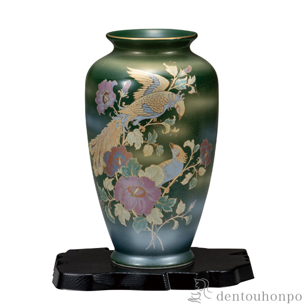 【送料無料】寸胴花瓶 オリベ鳳凰 8号 台付≪在庫確認後、通常即日で出荷≫ ( 木札名入れ有料 父の日 プレゼント 初任給 ガラス フラワーベース 花器 一輪挿し おすすめ 九谷焼 )