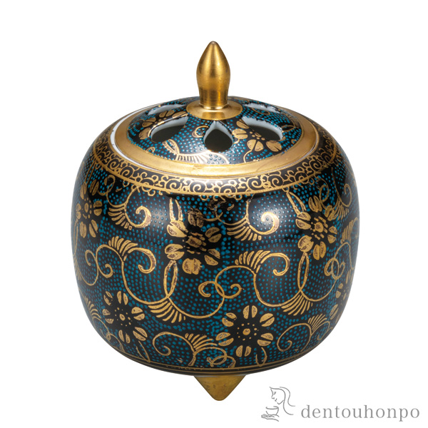 【送料無料】香炉 青粒鉄仙 3.5号≪在庫確認後、通常即日で出荷≫ ( 木箱名入れ有料 お香 線香 リラックス 仏具 人気 九谷焼 )