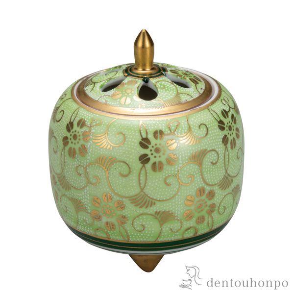 【送料無料】香炉 白粒鉄仙きみどり 3.5号≪在庫確認後、通常即日で出荷≫ ( 木箱名入れ有料 お香 線香 リラックス 仏具 人気 九谷焼 )