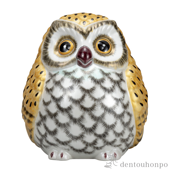 【送料無料】ふくろう 金彩 6号≪在庫確認後、通常即日で出荷≫ ( 木札名入れ有料 フクロウ 置物 玄関 風水 小物 九谷焼 )