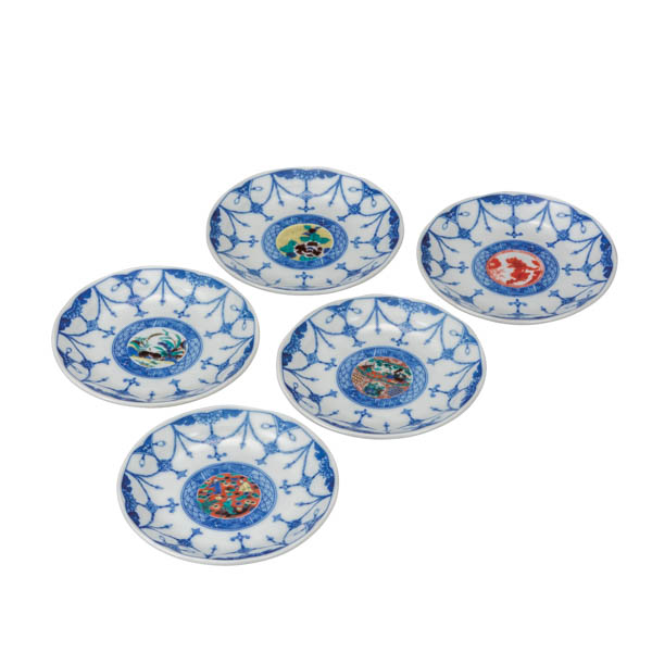 【送料無料】皿揃 時代絵 4.5号≪在庫確認後、通常即日で出荷≫ ( 和食器セット お皿 揃える 食器 和食 九谷焼 )