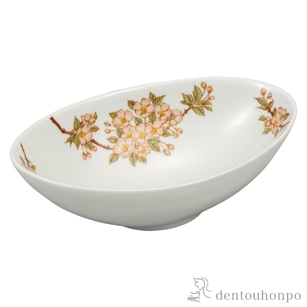 【送料無料】楕円鉢 桜 6.5号≪在庫確認後、通常即日で出荷≫ ( 和食 食器 おつまみ 朝食 煮物 九谷焼 )