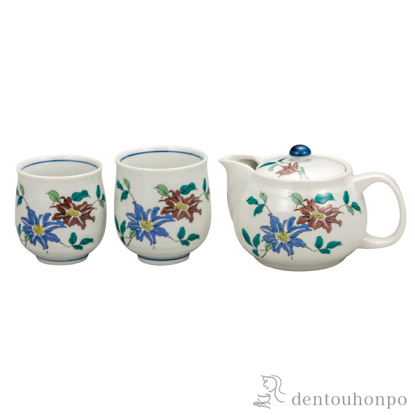 くつろぎ揃 鉄仙 網付≪在庫確認後、通常即日で出荷≫ ( 湯のみ 急須 ポット プレゼント 日本茶 九谷焼 )