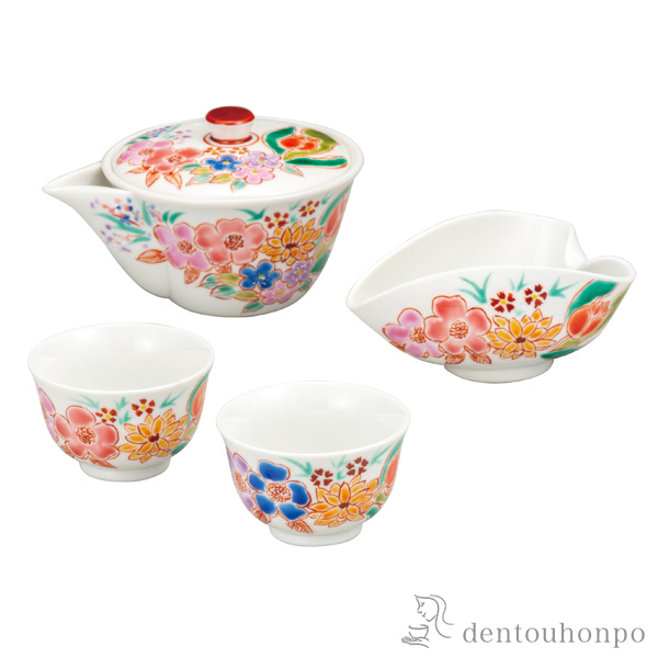 【送料無料】宝瓶揃 色絵花詰≪在庫確認後、通常即日で出荷≫ ( 湯のみ 急須 ポット プレゼント 日本茶 九谷焼 )