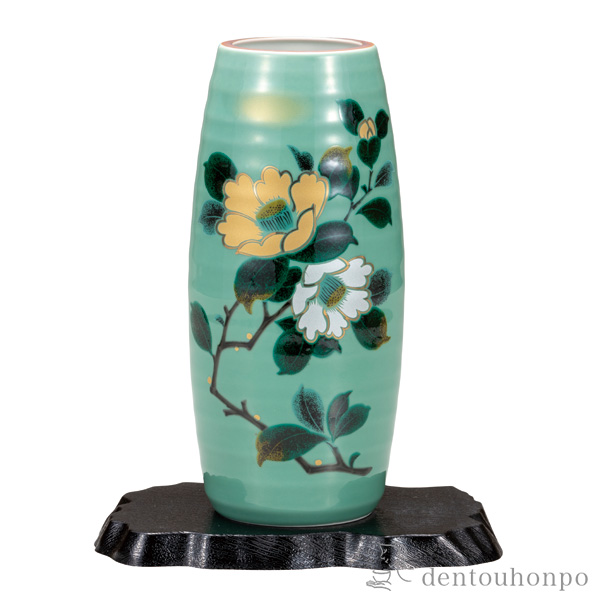花瓶 山茶花 8.5号 台付≪在庫確認後、通常即日で出荷≫ ( 父の日 プレゼント 初任給 ガラス フラワーベース 花器 一輪挿し おすすめ 九谷焼 )
