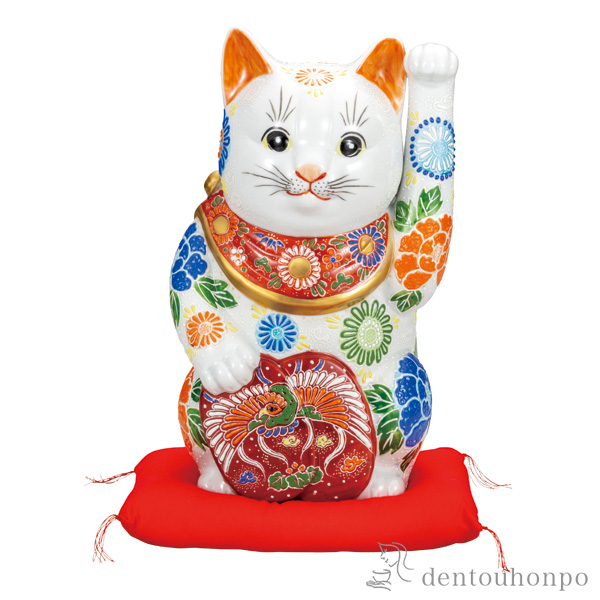 送料無料】 小判招き猫 白盛 10号 布団付 / 退職祝い 定年 置物 幸運 