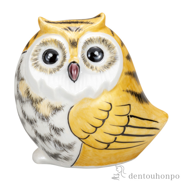 ふくろう 金彩 3.2号≪在庫確認後、通常即日で出荷≫ ( 木札名入れ有料 フクロウ 置物 玄関 風水 小物 九谷焼 )