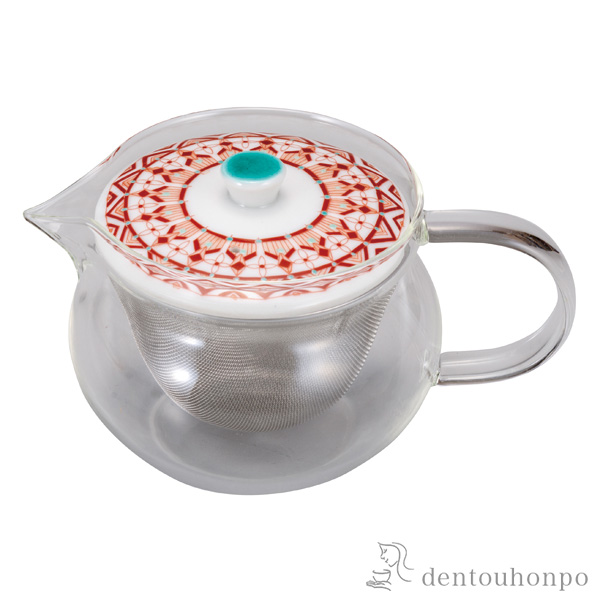 【送料無料】九谷和 ポット  NAGOMI POT 赤絵丸紋 茶こし付≪在庫確認後、通常即日で出荷≫ ( 紅茶 ハーブティー 日本茶 ティーライフ 人気 九谷焼 )