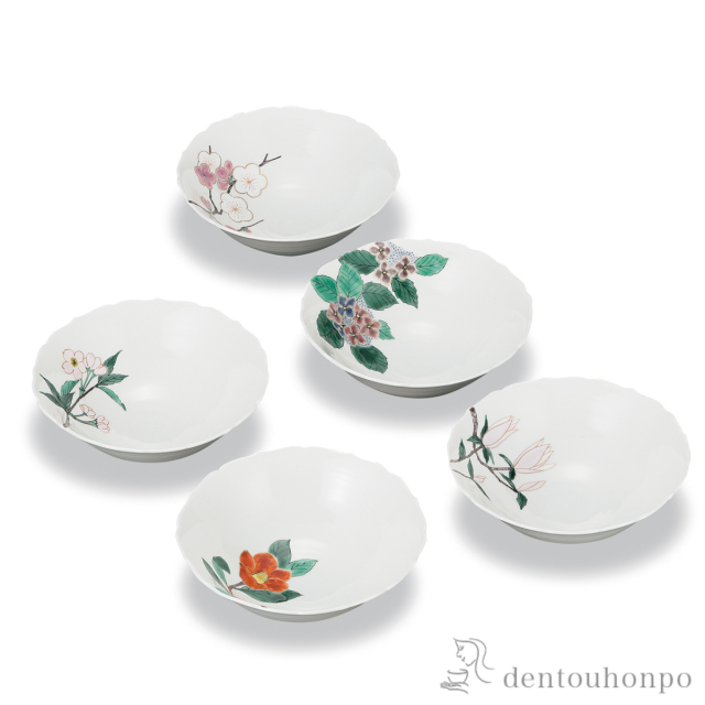 送料無料】 鉢揃 絵変り四季の花 / 退職祝い 定年 和食器セット 小鉢 