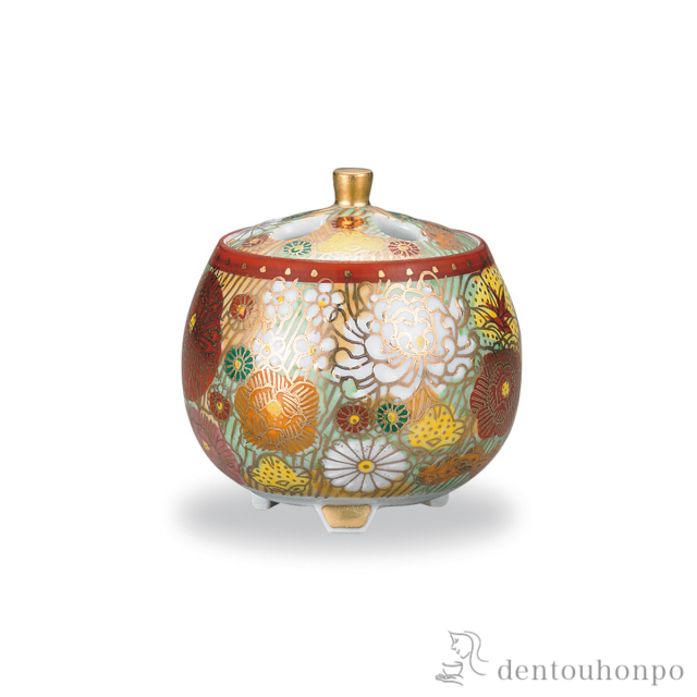 香炉 九谷焼 金花詰 孝月 九谷焼 孝月 花詰 金彩花詰 金花 花瓶 花器
