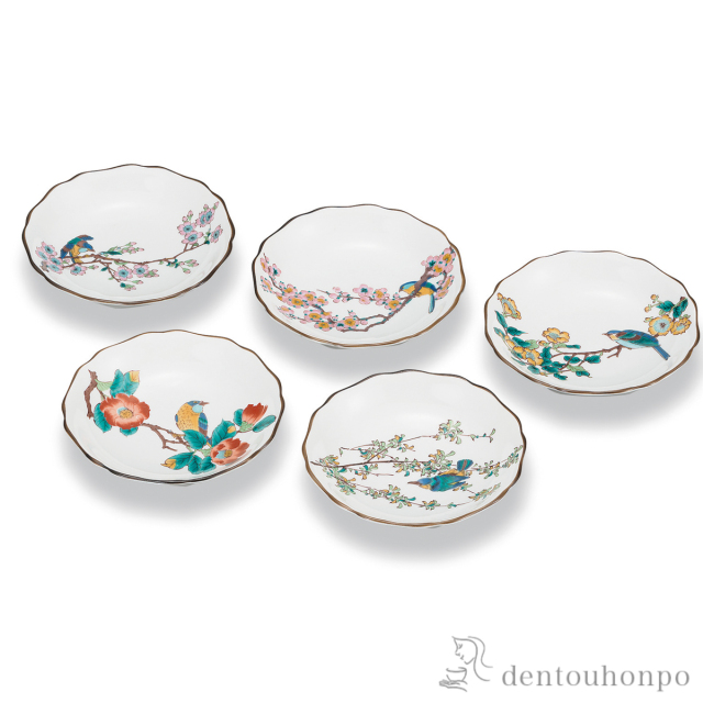 皿揃 花鳥絵変わり 4号≪在庫確認後、1~3営業日で出荷≫ ( 父の日 プレゼント 初任給 和食器セット お皿 揃える 食器 和食 九谷焼 )
