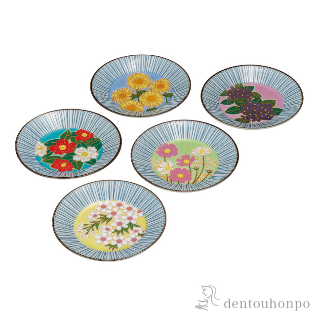 【送料無料】皿揃 花絵変り 5.2号≪在庫確認後、通常即日で出荷≫ ( プレート 醤油皿 豆皿 和食 洋食 九谷焼 )