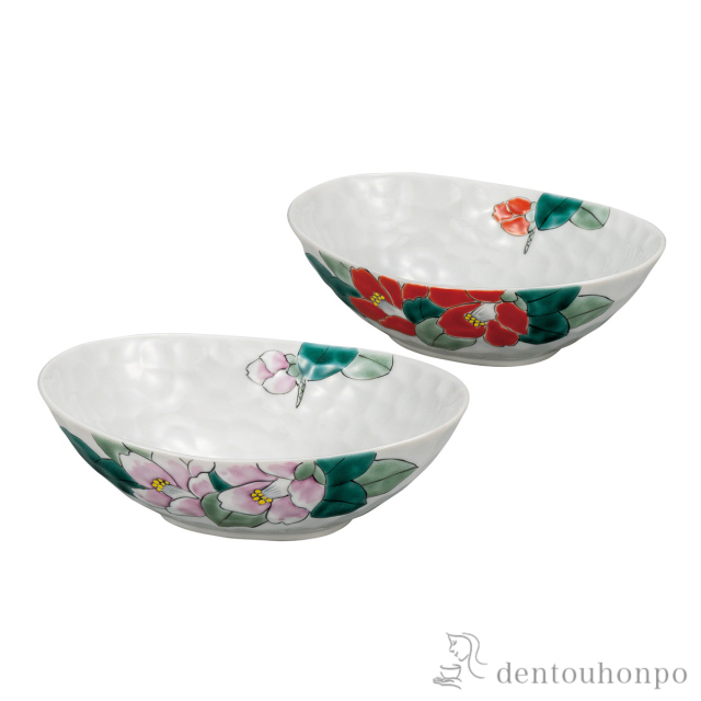 【送料無料】ペア鉢 紅白椿 6号≪在庫確認後、通常即日で出荷≫ ( 和食 食器 おつまみ 朝食 煮物 九谷焼 )