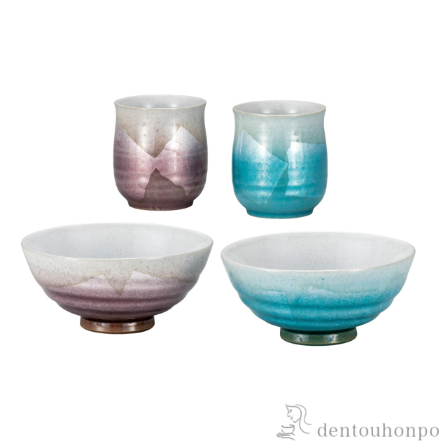 【送料無料】睦揃 銀彩 水色／紫 竜彩≪在庫確認後、通常即日で出荷≫ ( 夫婦茶碗 夫婦湯呑 セット ご飯茶碗 湯飲み 九谷焼 )