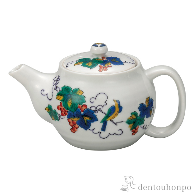 【送料無料】ポット急須 鳥ぶどう 茶こし網付≪在庫確認後、通常即日で出荷≫ ( ティーポット お茶 煎茶 日本茶 おすすめ 九谷焼 )