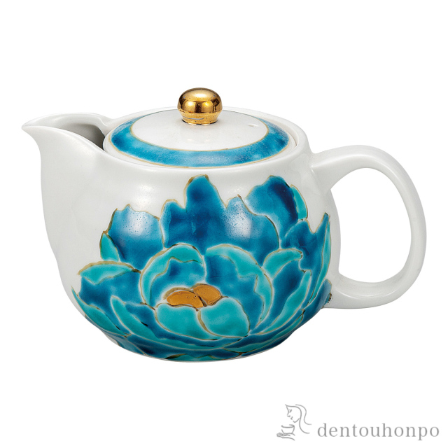 【送料無料】ポット急須 青牡丹 茶こし網付≪在庫確認後、通常即日で出荷≫ ( ティーポット お茶 煎茶 日本茶 おすすめ 九谷焼 )