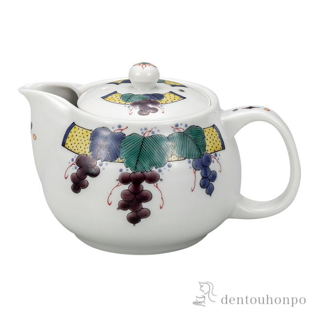 【送料無料】ポット急須 色絵ぶどう文 茶こし網付≪在庫確認後、通常即日で出荷≫ ( ティーポット お茶 煎茶 日本茶 おすすめ 九谷焼 )