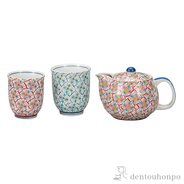 【送料無料】くつろぎ揃 花紋 茶こし網付≪在庫確認後、通常即日で出荷≫ ( 湯のみ 急須 ポット プレゼント 日本茶 九谷焼 )