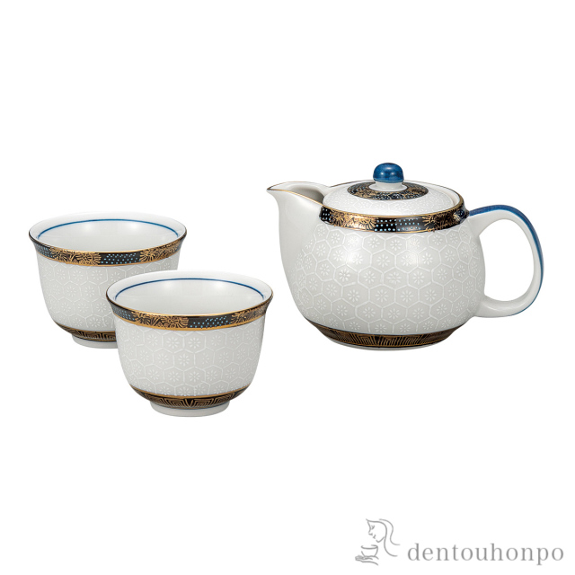 【送料無料】茶器セット 亀甲文 茶こし網付≪在庫確認後、通常即日で出荷≫ ( 茶器セット 急須 湯呑み 日本茶 中国茶 九谷焼 )