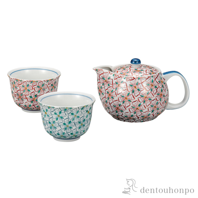 【送料無料】茶器セット 花紋 茶こし網付≪在庫確認後、通常即日で出荷≫ ( 茶器セット 急須 湯呑み 日本茶 中国茶 九谷焼 )